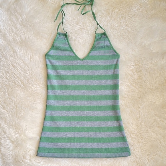 Ella Moss Spaghetti Strap Halter Tank in Green + Gray w/Built in bra - XS - Picture 2 of 7